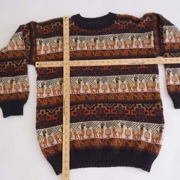 Vintage Black Brown Aztec Biggie Cosby Eclectic Grandpa Knit Crewneck Sweater XL - Picture 3 of 7